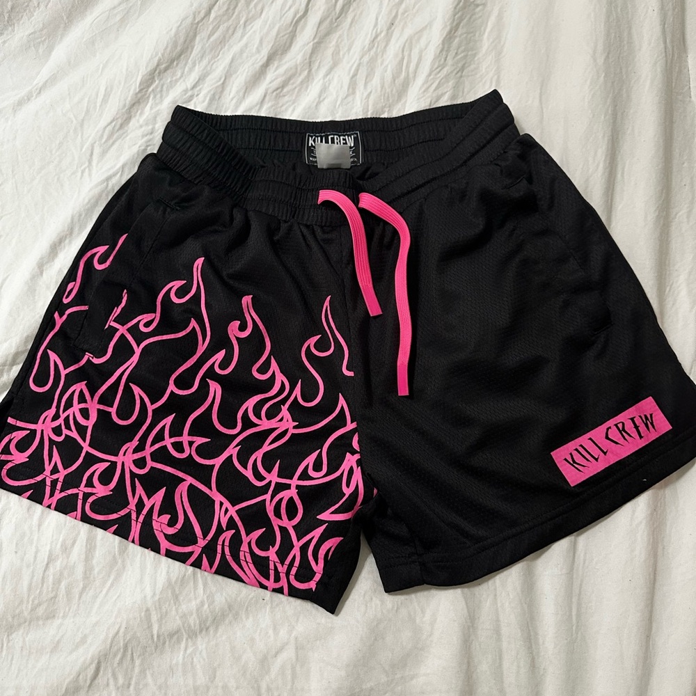 Kill crew shorts - black and pink flame - size medium